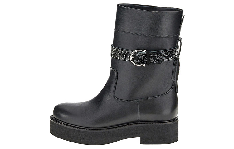 (W) FERRAGAMO Calfskin Boots 'Crystal Embellished Black'
