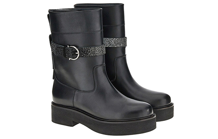 (W) FERRAGAMO Calfskin Boots 'Crystal Embellished Black' 圖 2