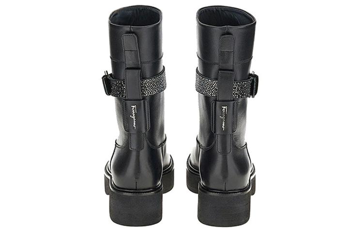 (W) FERRAGAMO Calfskin Boots 'Crystal Embellished Black' 圖 3