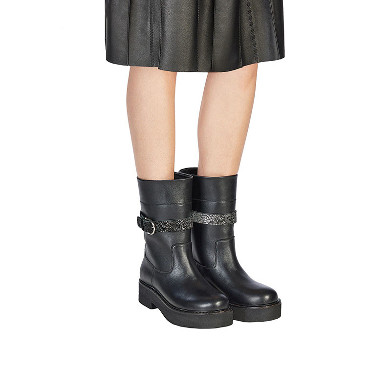 (W) FERRAGAMO Calfskin Boots 'Crystal Embellished Black' 圖 4