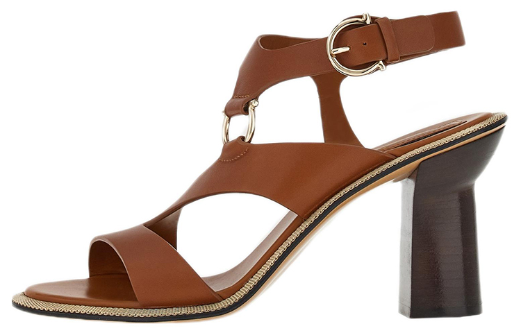 Buy (W) FERRAGAMO Sandales Ouvertes en Cuir avec Boucle ''Marron'' 01E121-758460