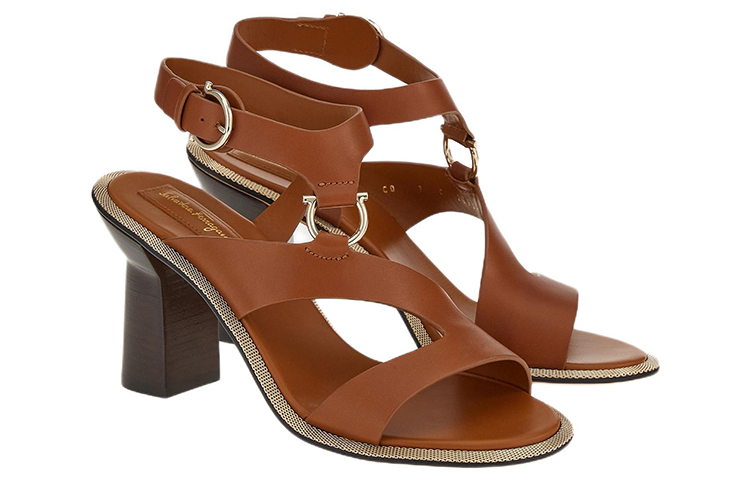 Order FERRAGAMO菲拉格慕 小牛皮 系扣露趾 流行涼鞋 8.5cm 女士款 棕色