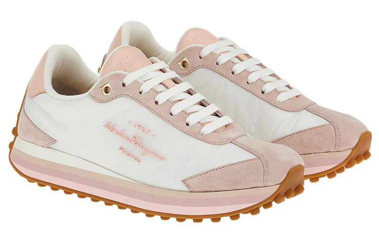 (W) FERRAGAMO Calfskin Recycled Nylon Sneaker 'White Pink' 圖 2