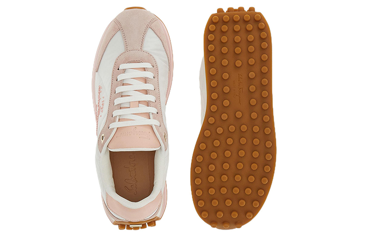 (W) FERRAGAMO Calfskin Recycled Nylon Sneaker 'White Pink' 圖 5