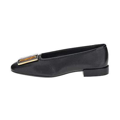 (W) FERRAGAMO Chunky Buckle 'Black Ballet Flats'