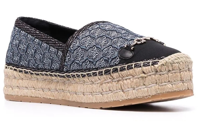 Order (W) FERRAGAMO Espadril Berplatform Lencana Klasik 'Hitam Biru' 01C025-745576