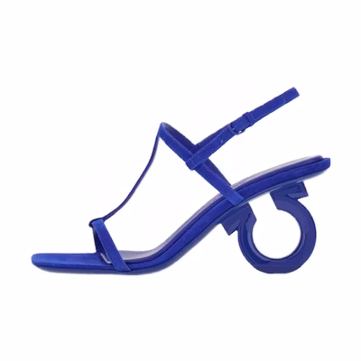 (W) FERRAGAMO Elina 'Blue Buckle High Heel Sandal'
