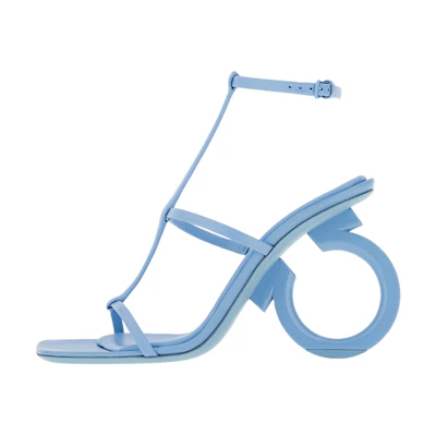 (W) FERRAGAMO Elina 'Blue Buckle Peep-Toe'