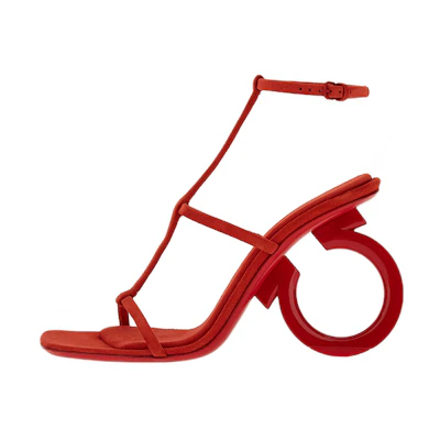 (W) FERRAGAMO Elina 'Red Peep-Toe Buckle'