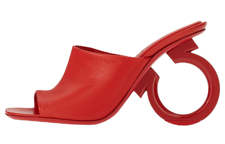 (W) FERRAGAMO Elina 'Red Peep-Toe Mules'