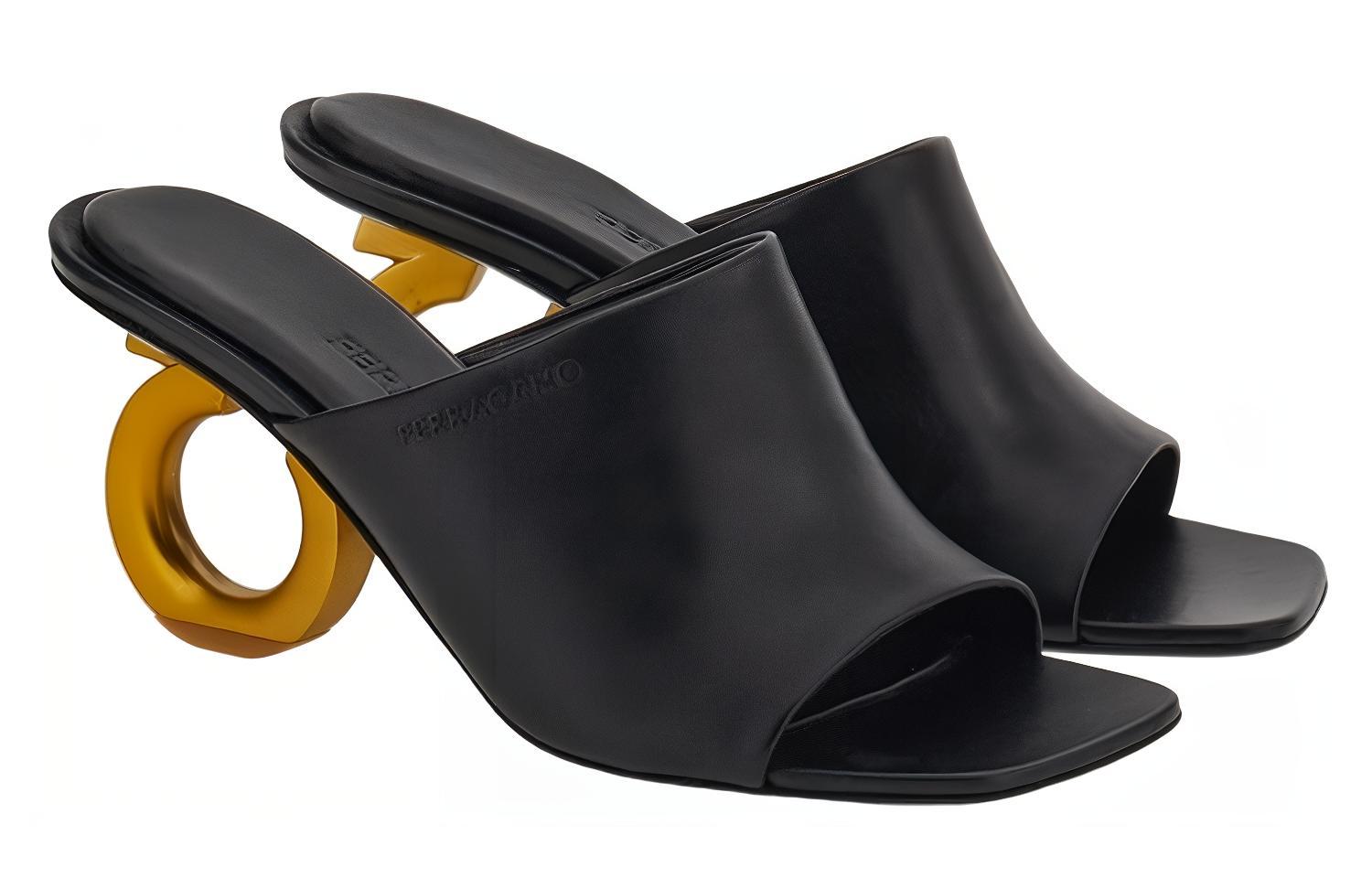 Order FERRAGAMO菲拉格慕 Elina 皮革 飾標 顯眼涼鞋 7cm 女款 黑色