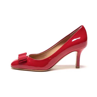 (W) FERRAGAMO Erice 70 High Heels 'Red Patent Bow'