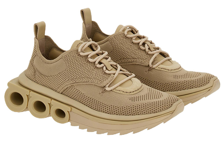 (W) FERRAGAMO Fabric and Suede Sneaker 'Beige' 圖 2