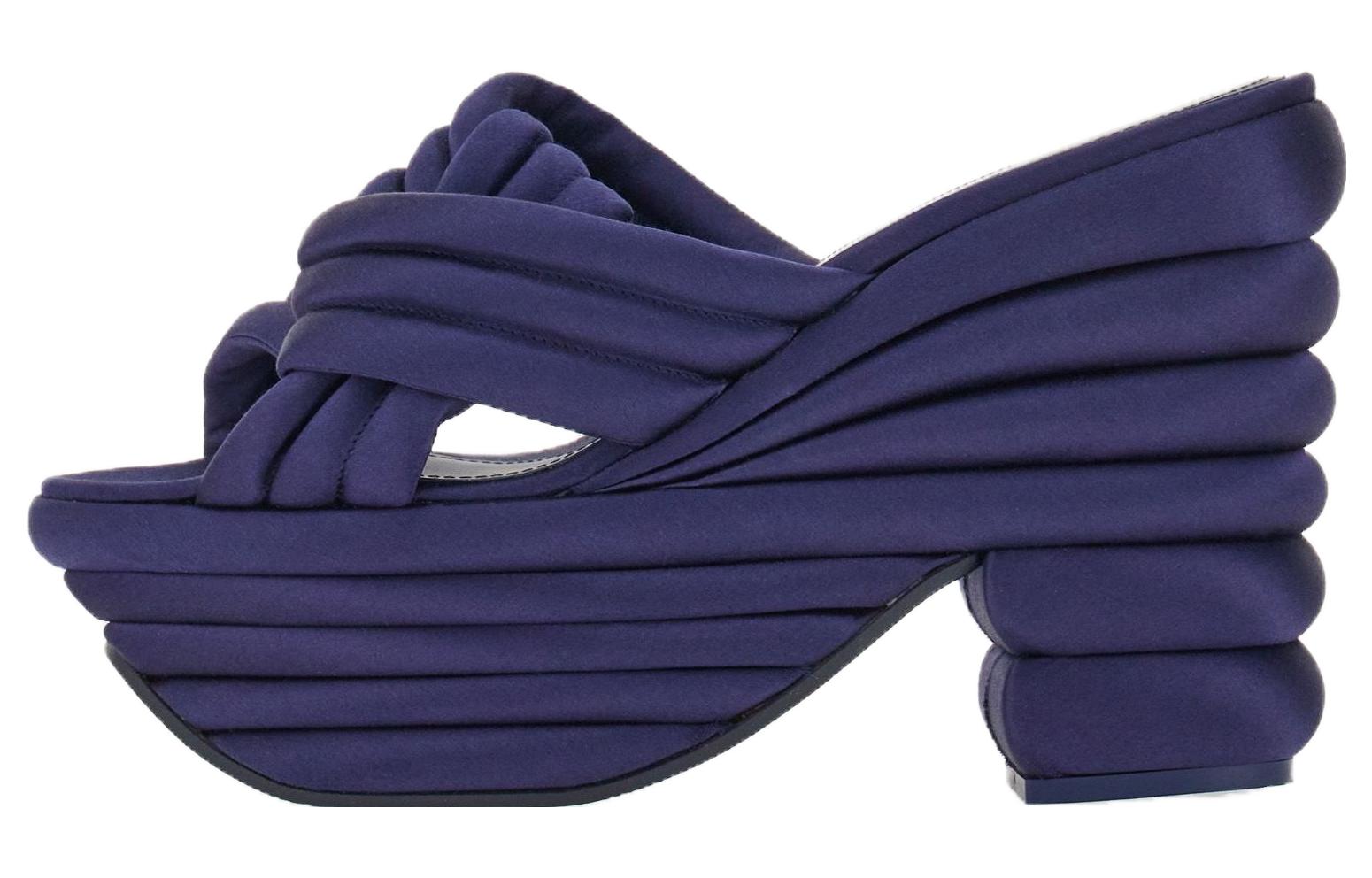 (Women) FERRAGAMO Fabric Platform Slide 'Blue High Heel' 01F807-763968