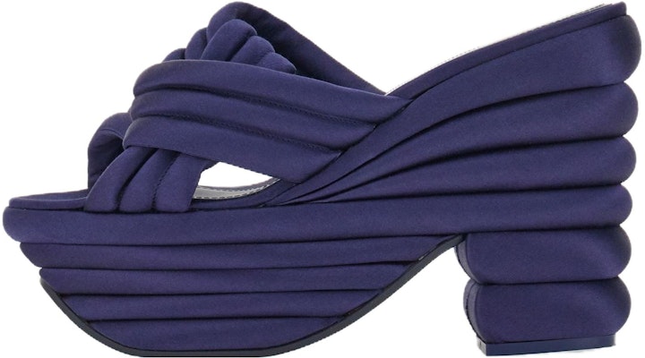 (Women) FERRAGAMO Fabric Platform Slide 'Blue High Heel' 01F807-763968 Buy (Women) FERRAGAMO Fabric Platform Slide 'Blue High Heel' 01F807-763968