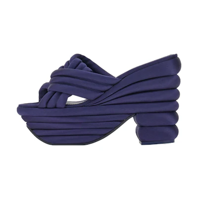 (W) FERRAGAMO Fabric Platform Slide 'Blue High Heel'