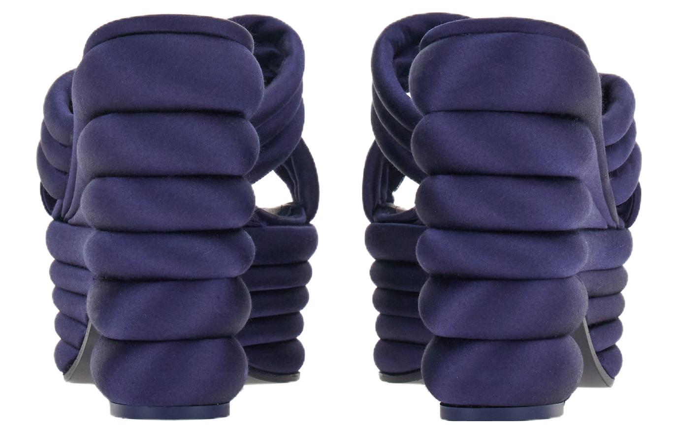 Shop FERRAGAMO菲拉格慕 編織布料 套著厚底高跟 一字拖鞋 10.5cm 女款 藍色