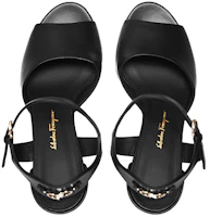 Lookbook FERRAGAMO菲拉格慕 Gancini 皮革 粗底粗跟 時尚涼鞋 9.5cm 女款 黑色