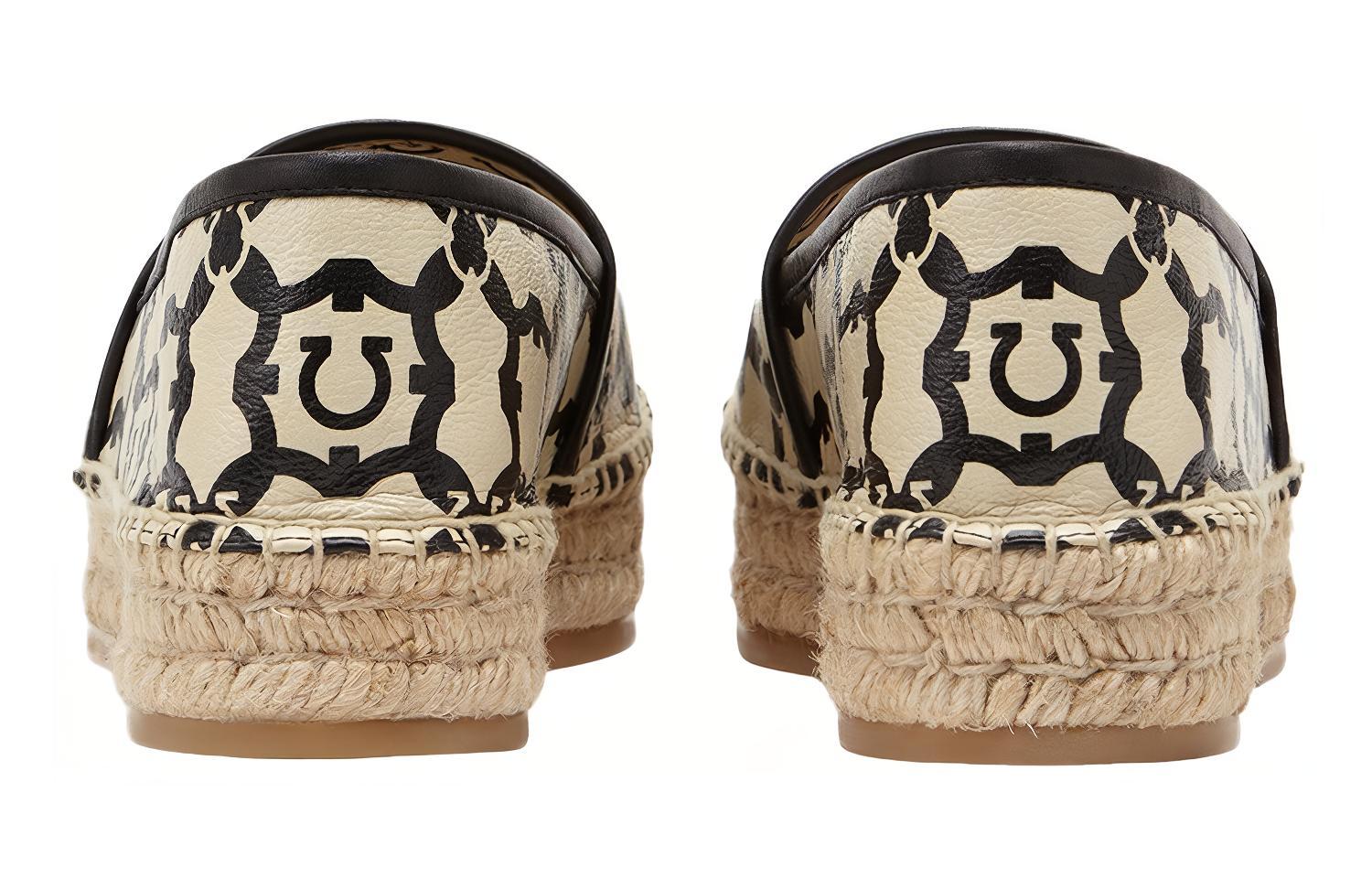 Shop Ferragamo 菲拉格穆 Gancini 草編漁夫鞋 女款 黑淺棕