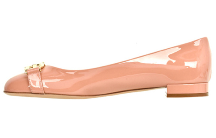 (W) FERRAGAMO Gancini 'Nude Patent Ballet Flats'
