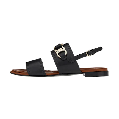 (W) FERRAGAMO Gancini-Plaque Leather Sandals 'Black'