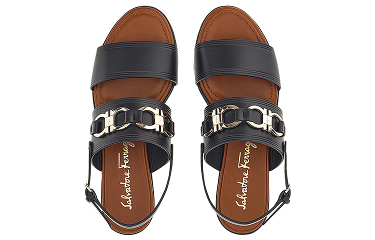 (W) FERRAGAMO Gancini-Plaque Leather Sandals 'Black' 圖 3