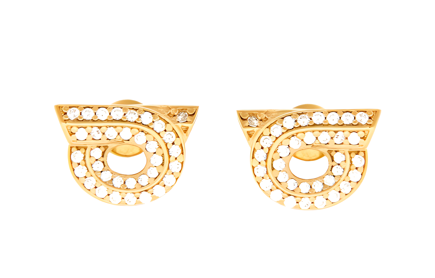 (Women) Ferragamo Gancini Crystal Stud Earrings - Brass and Glass Design. 760699770433
