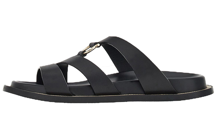 (W) FERRAGAMO Gancini Fashion Sandals 'Wavy Peep Toe Black'