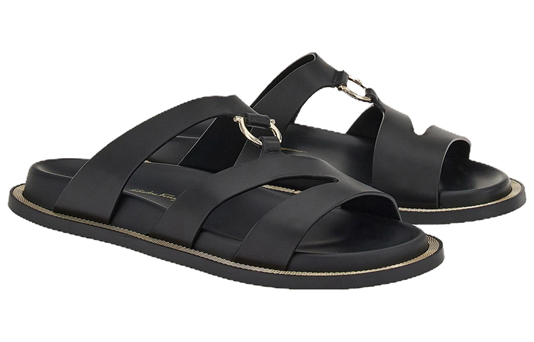(W) FERRAGAMO Gancini Fashion Sandals 'Wavy Peep Toe Black' 圖 2