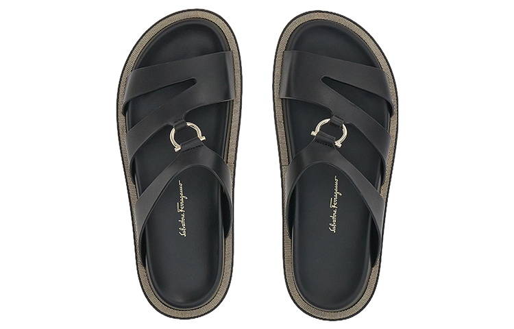 (W) FERRAGAMO Gancini Fashion Sandals 'Wavy Peep Toe Black' 圖 3