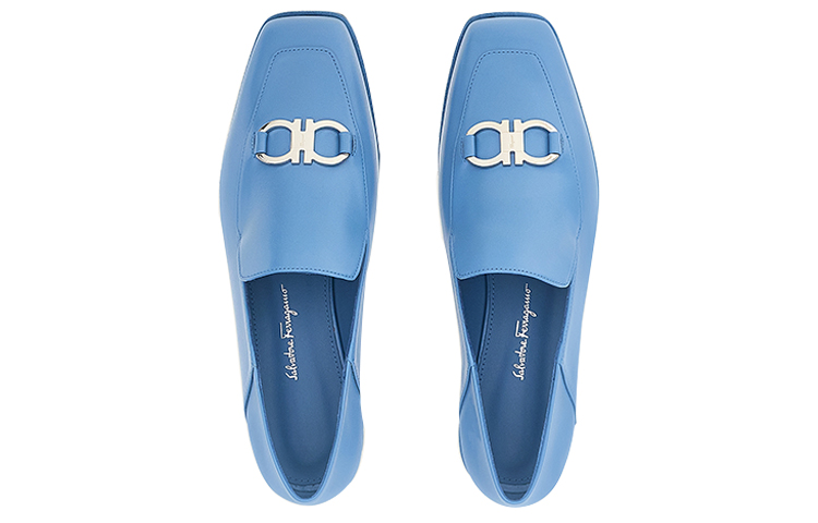 (W) FERRAGAMO Square Toe Loafers 'Blue' 圖 3