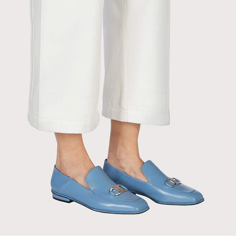 (W) FERRAGAMO Square Toe Loafers 'Blue' 圖 5
