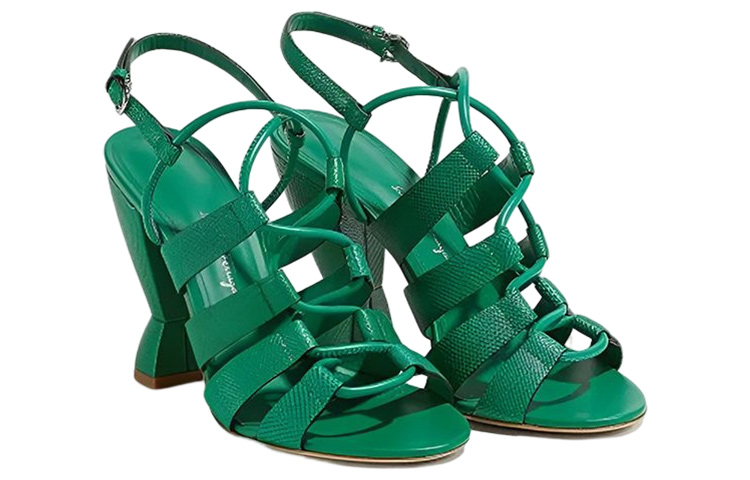 (W) FERRAGAMO Gancini High Heel Sandals 'Sculpture Green' 圖 3