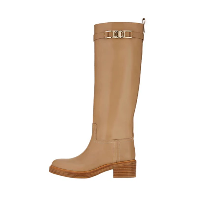 (W) FERRAGAMO Ornament Square Gancini Boots Khaki 'Beige'