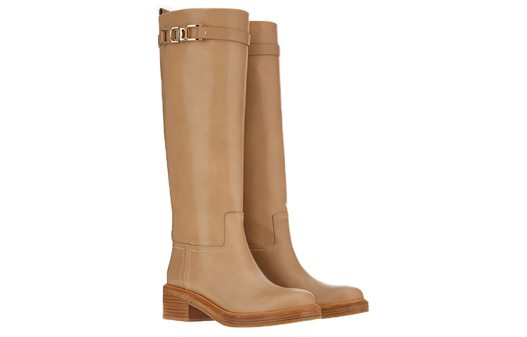 (W) FERRAGAMO Ornament Square Gancini Boots Khaki 'Beige' 圖 2