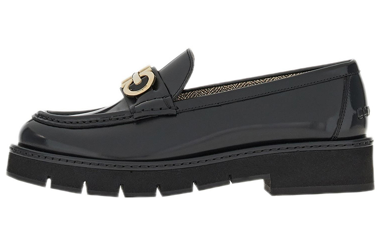 (Women) FERRAGAMO Gancini Leather Loafer 'Double Gold Buckle Black' 01E651-758088