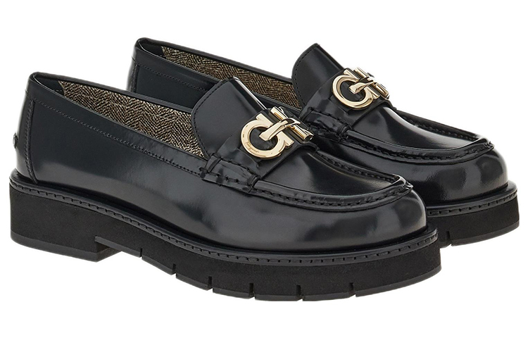 Order (W) 페라가모 간치니 더블 골드 버클 블랙 레더 로퍼 01E651-758088