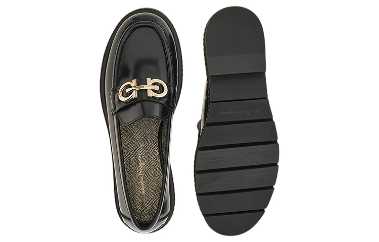 Purchase (W) 페라가모 간치니 더블 골드 버클 블랙 레더 로퍼 01E651-758088