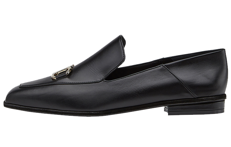 (W) FERRAGAMO Square-Toe Leather Loafers 'Black'