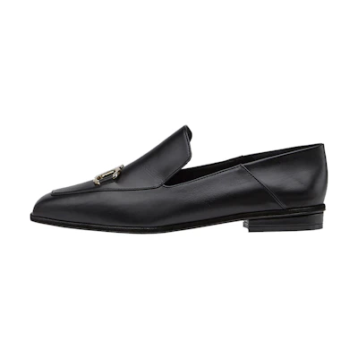 (W) FERRAGAMO Square-Toe Leather Loafers 'Black'
