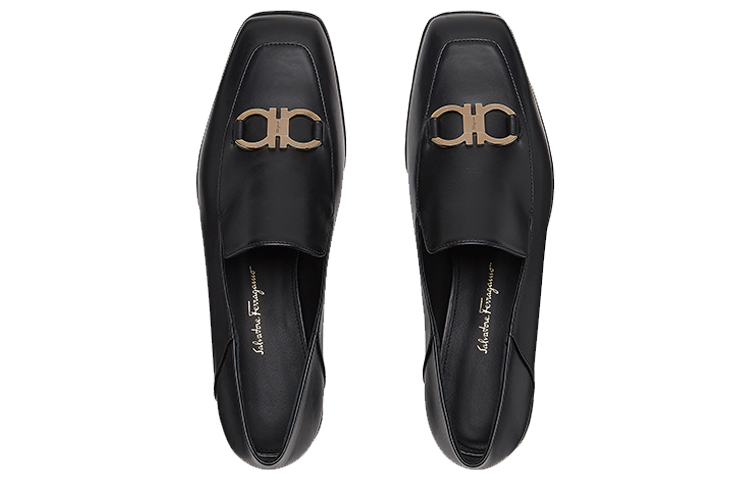(W) FERRAGAMO Square-Toe Leather Loafers 'Black' 圖 3