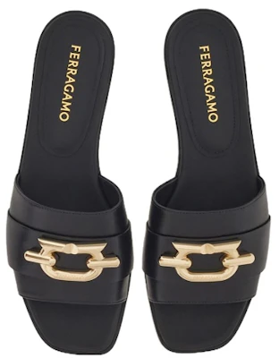FERRAGAMO菲拉格慕 GANCINI 皮革 套腳平底 一字拖鞋 女款 黑色 Lookbook FERRAGAMO菲拉格慕 GANCINI 皮革 套腳平底 一字拖鞋 女款 黑色