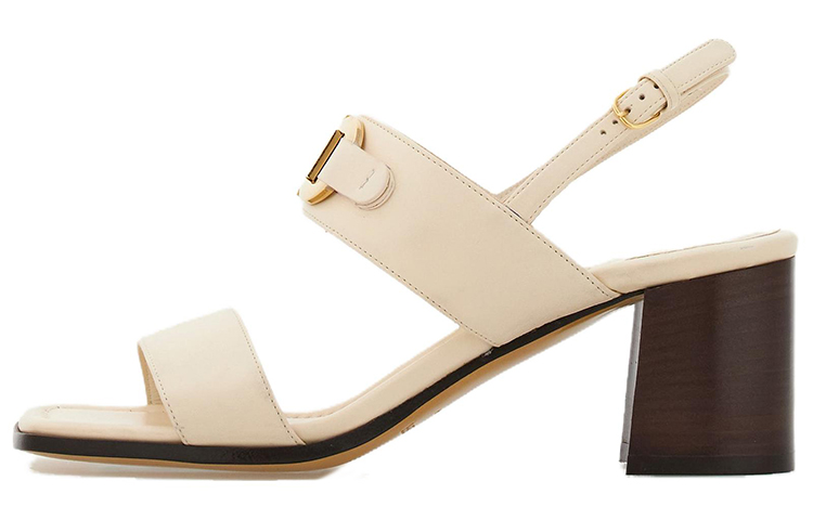 (Women) Ferragamo Gancini White Leather Block Heel Open-Toe Sandals 5.5cm Womens 01G963 769668