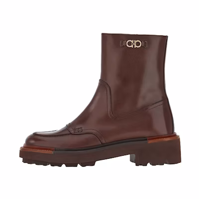 (W) FERRAGAMO Gancini Zip Short Boot 'Red Brown'