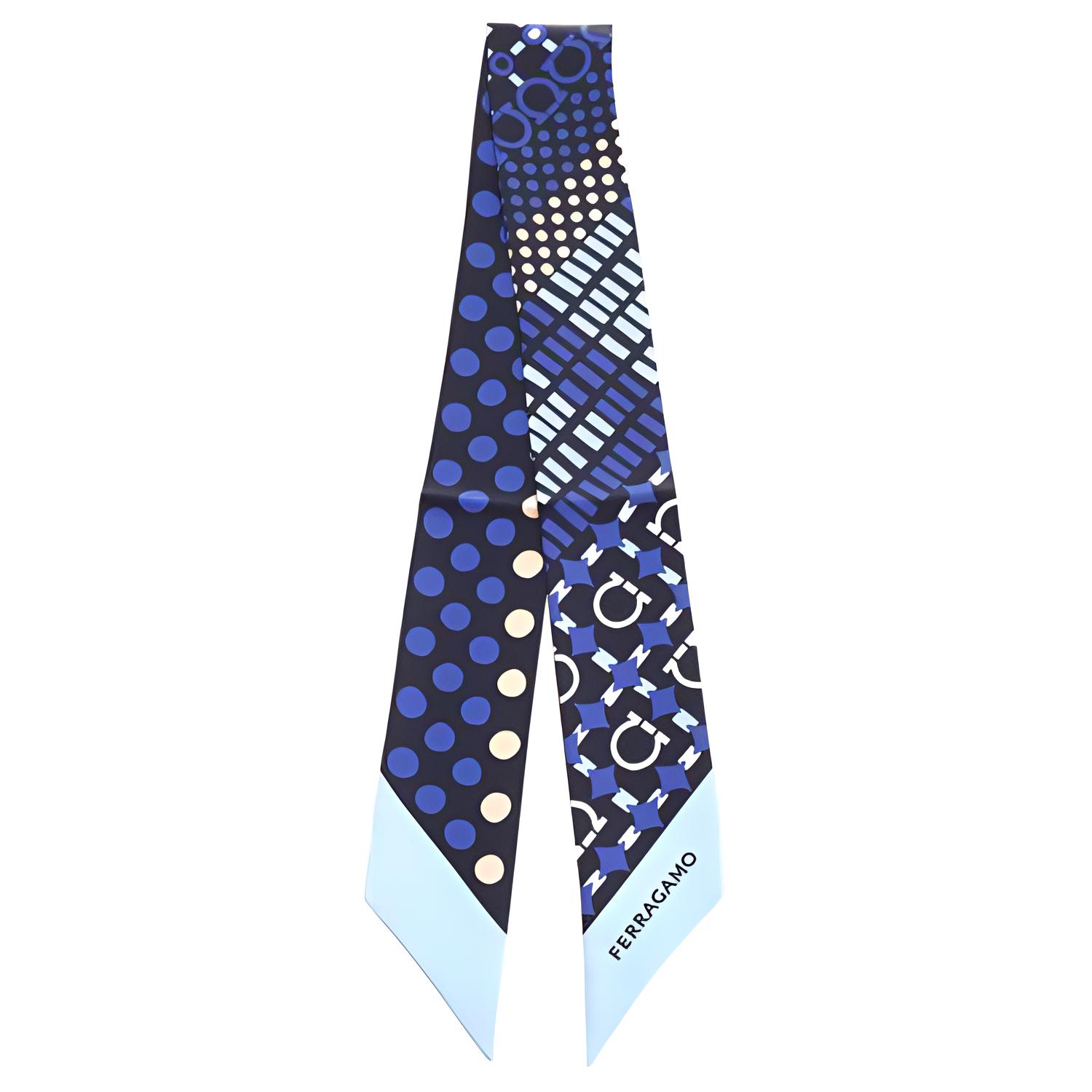 (Women) FERRAGAMO Geometric Design Silk Scarf for Women - Blue. 320911775428003