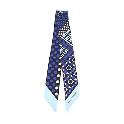 (Women) FERRAGAMO Geometric Design Silk Scarf for Women - Blue. 320911775428003