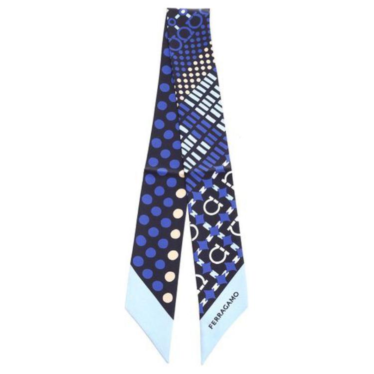 (Women) FERRAGAMO Geometric Design Silk Scarf for Women - Blue. 320911775428003 圖 2