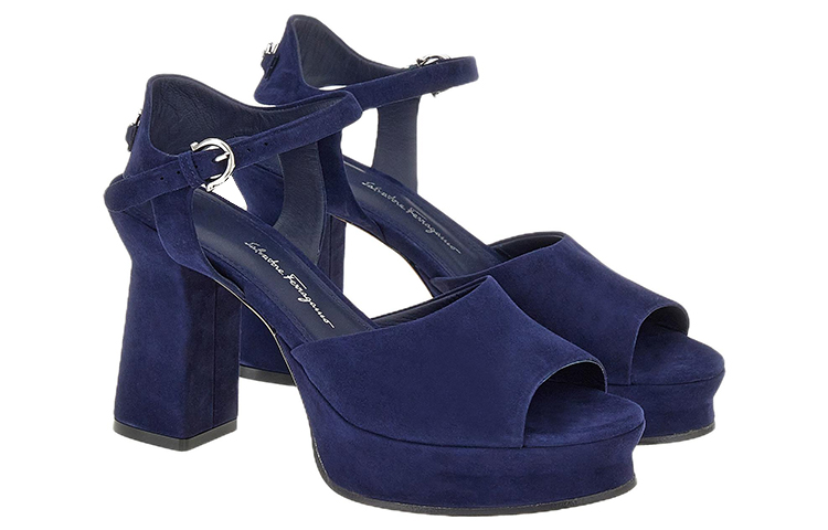 Order (W) FERRAGAMO Sandalo Spuntato in Pelle di Capra con Zeppa ''Blu'' 01E075-758581