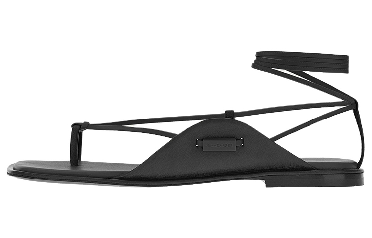 (Women) FERRAGAMO Goat Leather Square Toe Flip-Flop Flats 'Black Fashion Sandals' 01E864-760689