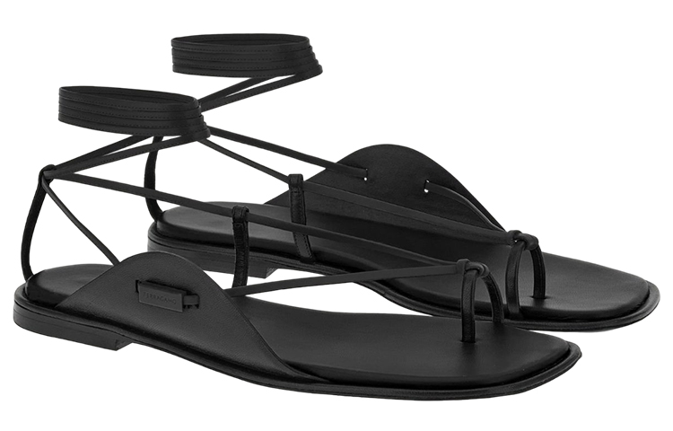 Order (W) FERRAGAMO Geitenleren Vierkante Teen Slippers ''Zwarte Fashion Sandalen'' 01E864-760689